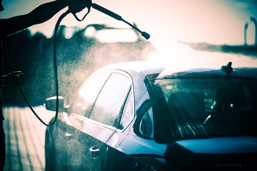 washing car in spring